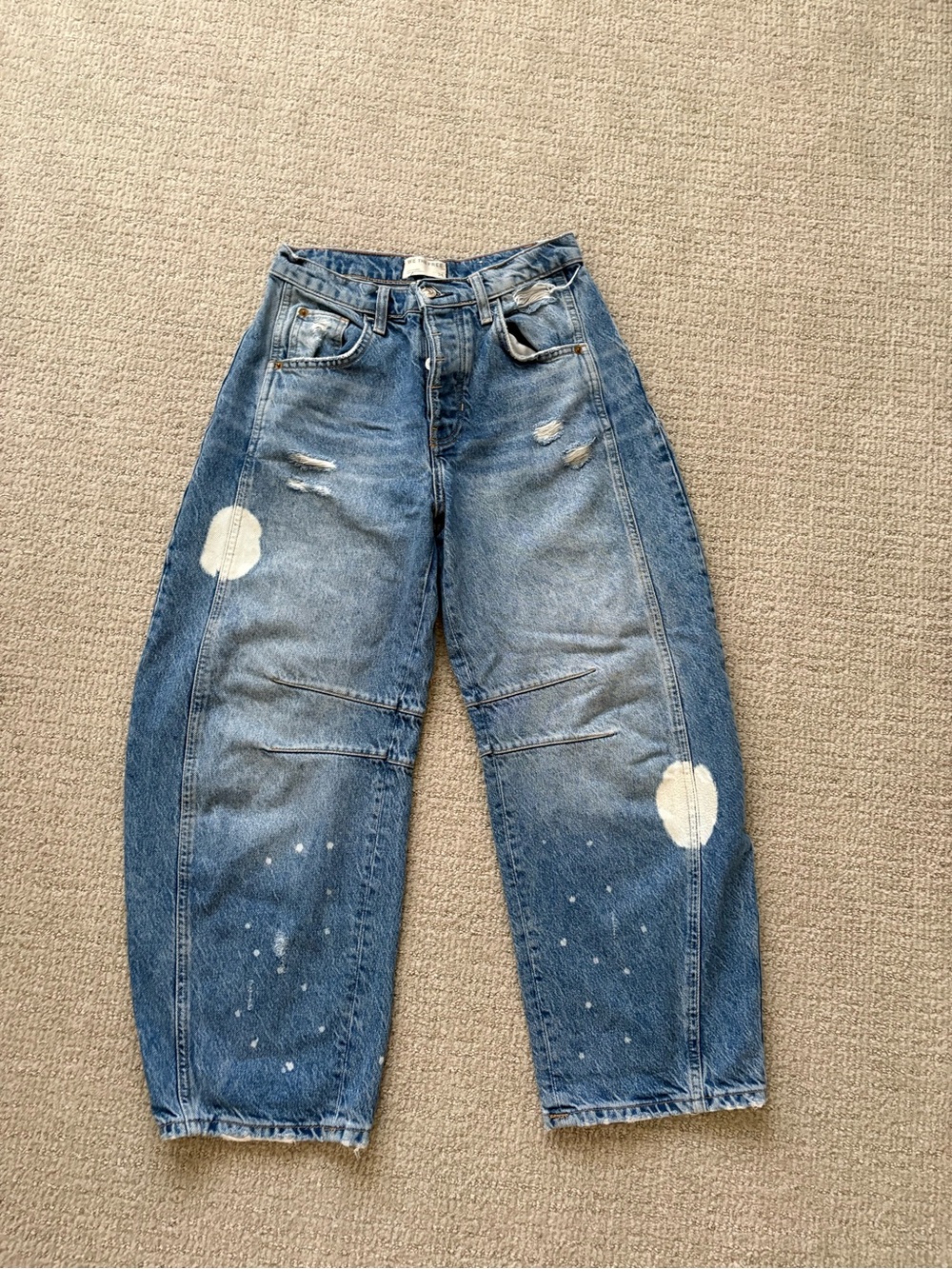 We The Free Blue Distressed Boyfriend Jeans with White Paint Accents